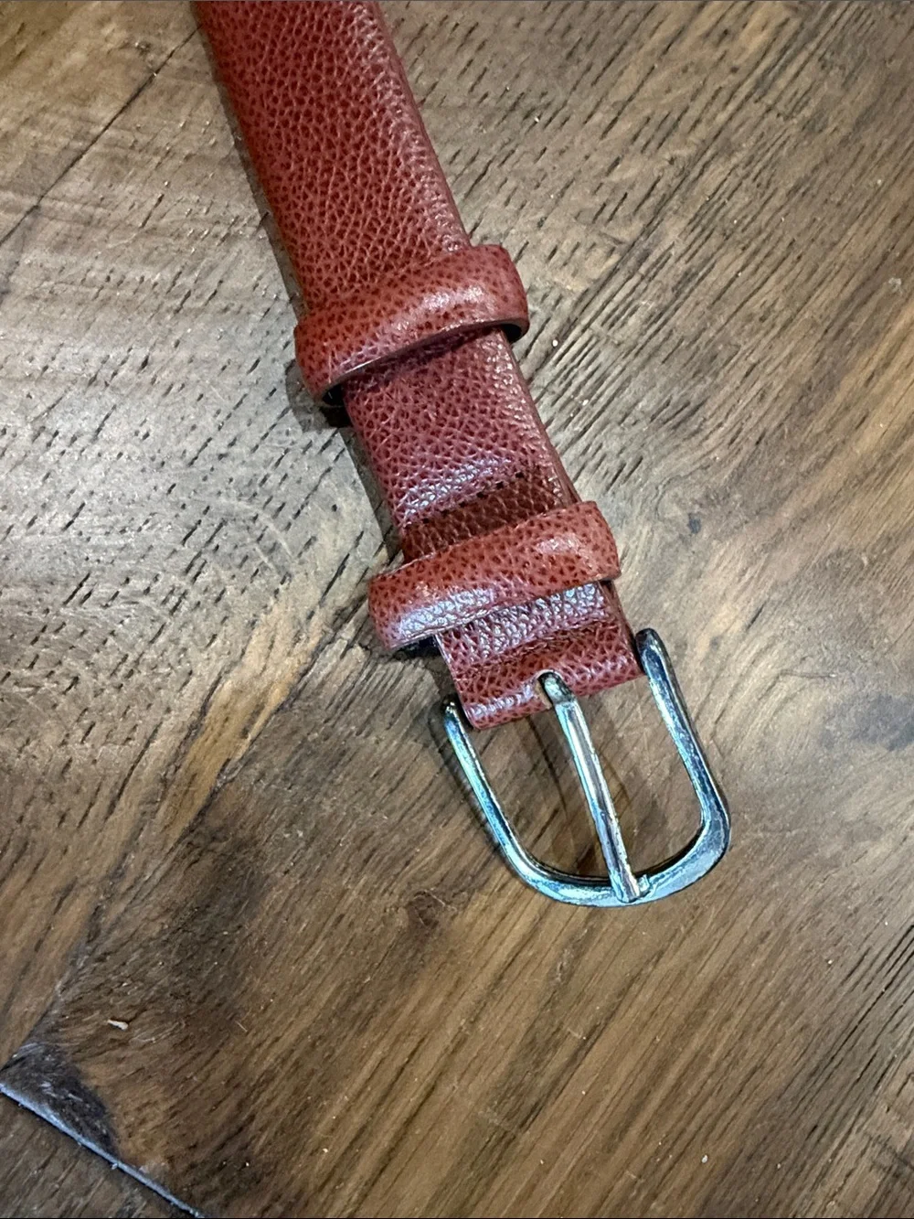 Men's Pebbled Leather Belt in Chestnut with Polished Silver Buckle